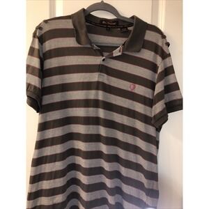 Y2K Ben Sherman Knit Short-Sleeved Shirt XL Striped Brown, White, Pink